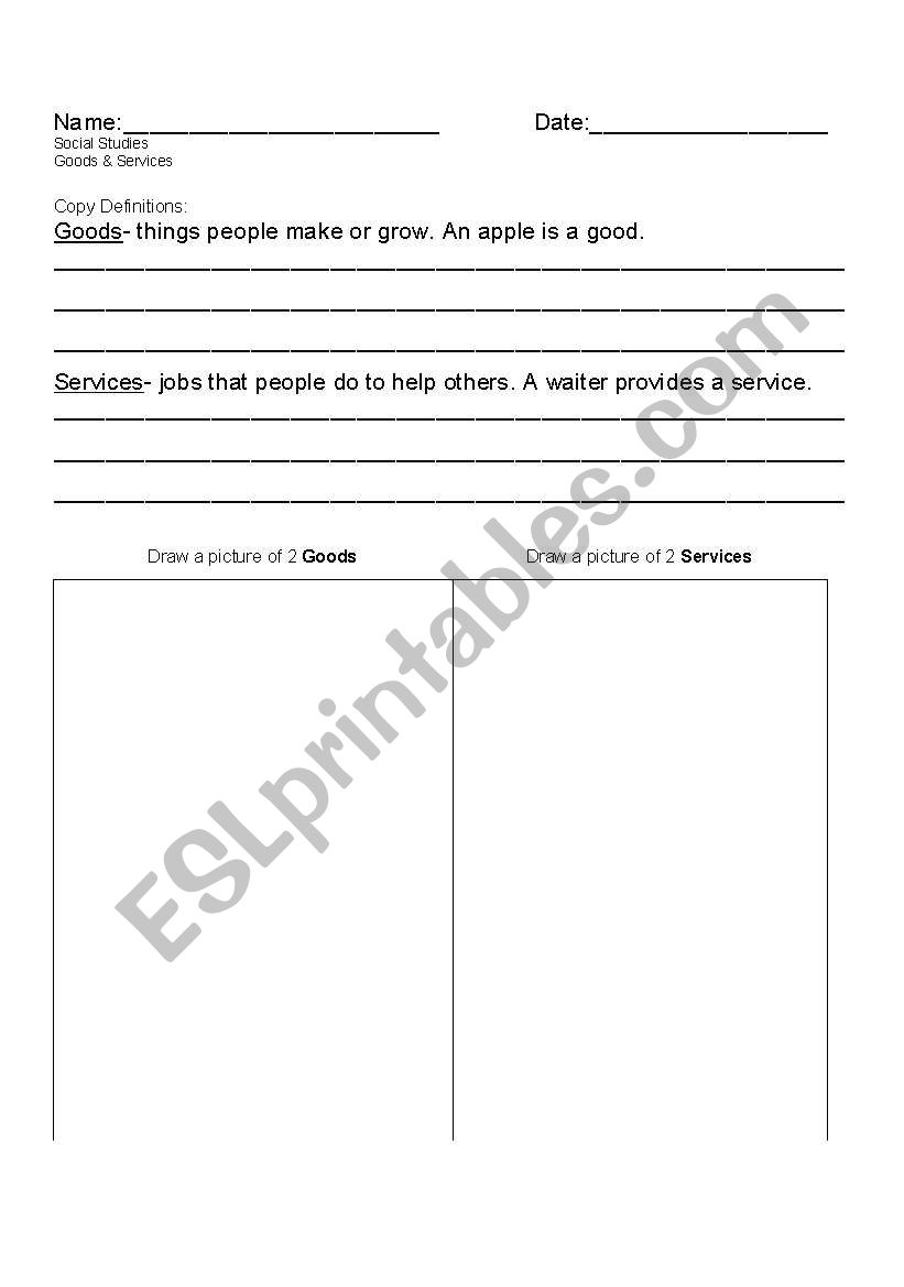 Goods and Services worksheet