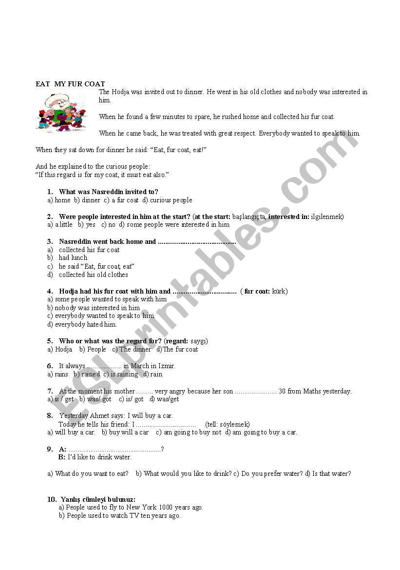 MULTIPLE CHOICE TEST FOR 8TH GRADES