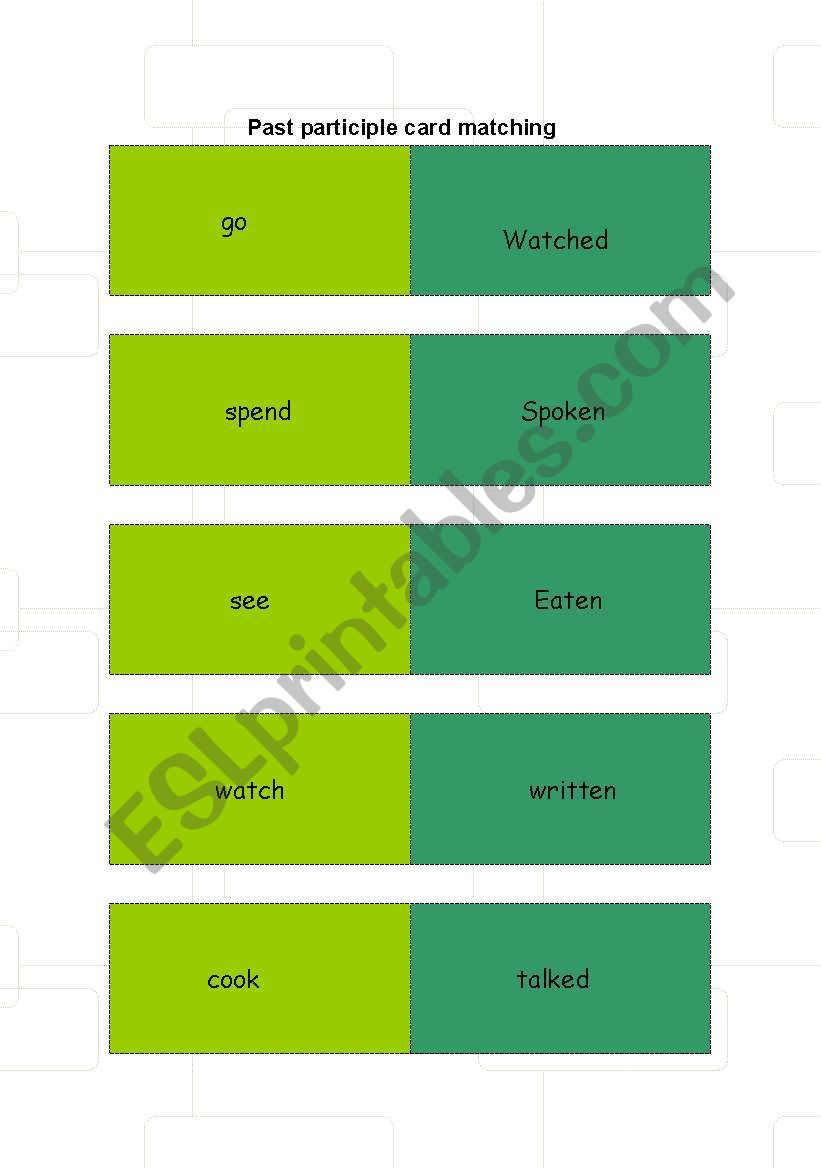 past participle matching cards