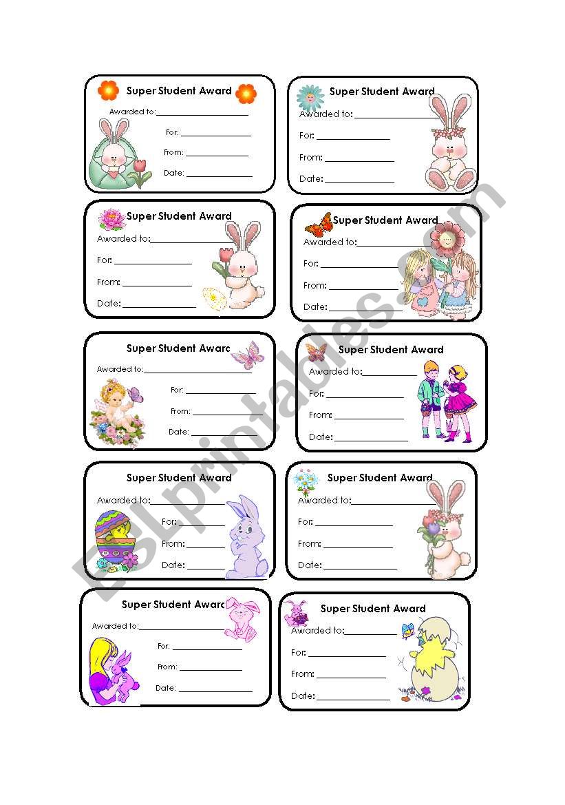 Super student award worksheet