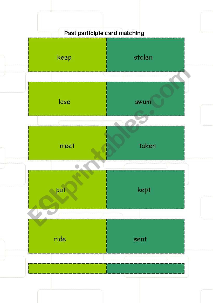 past participle card matching II part