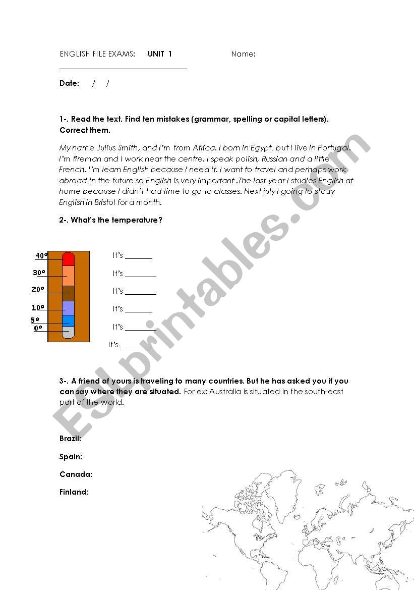 Examan of a book worksheet