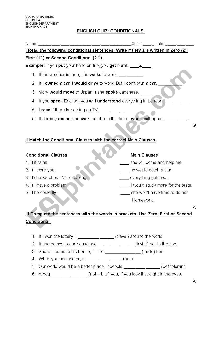 conditionals worksheet