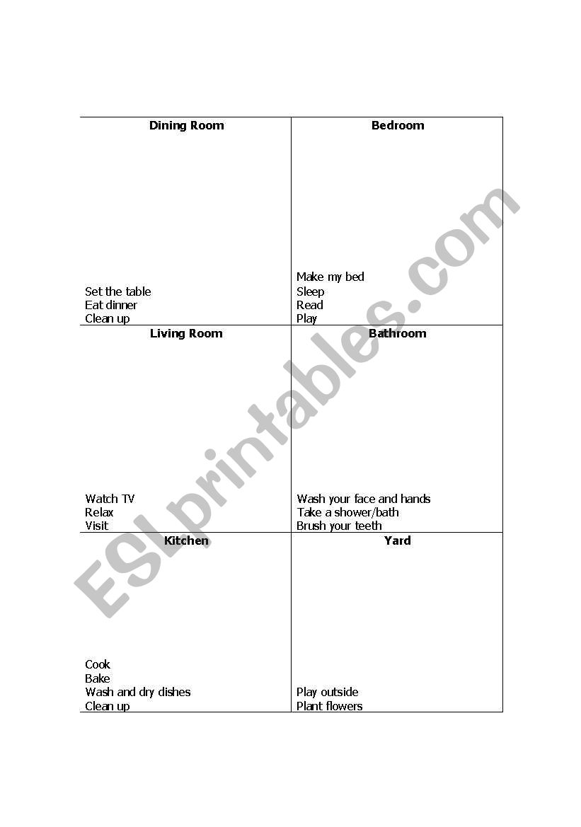 Verbs and rooms of a house worksheet