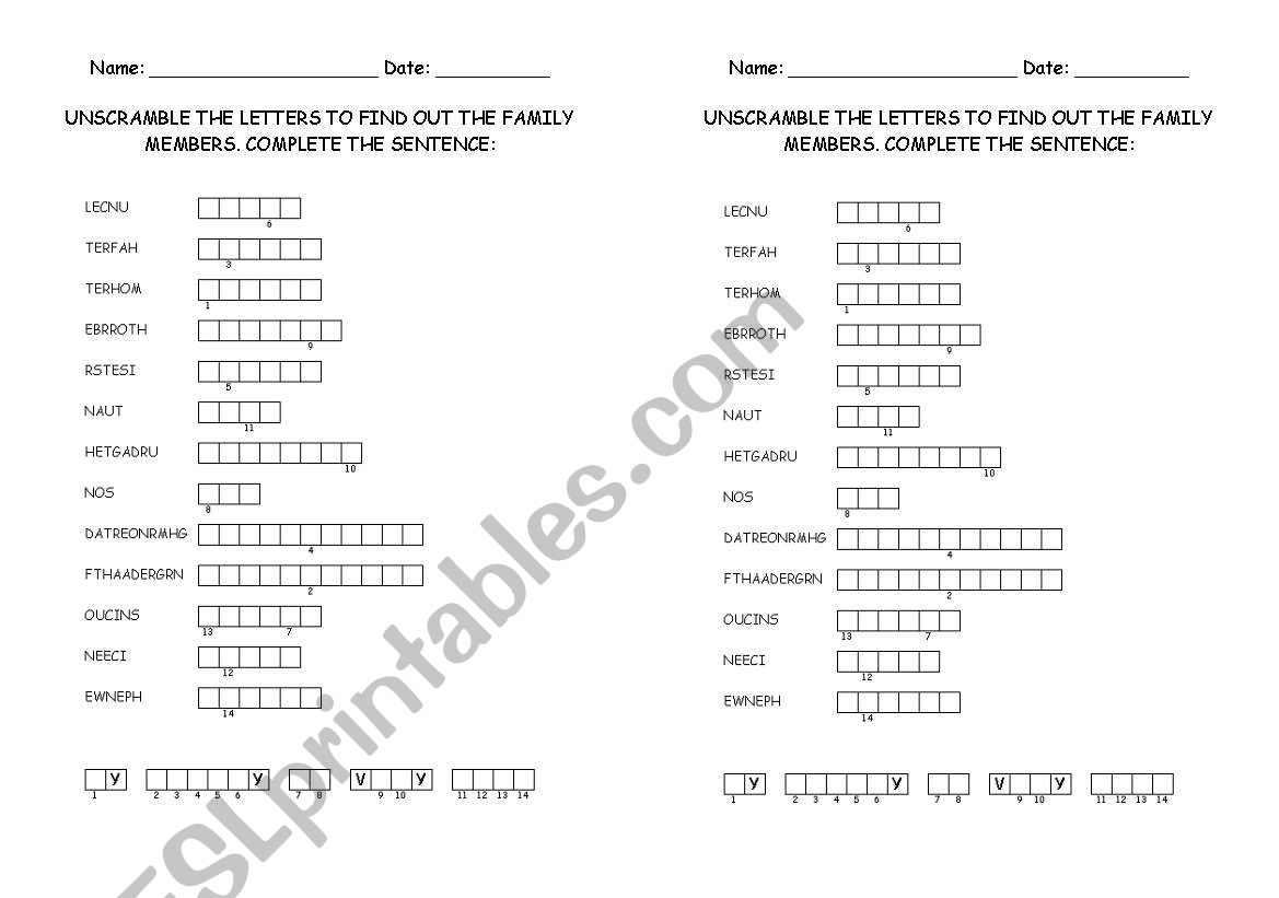 Family members - worksheet worksheet