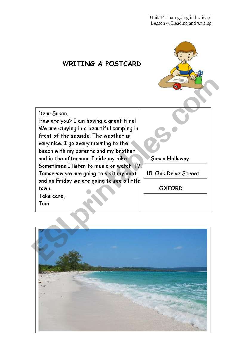 writing a postcard worksheet