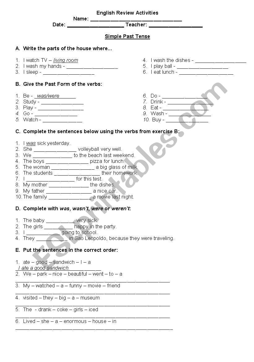 Simple Past Review worksheet