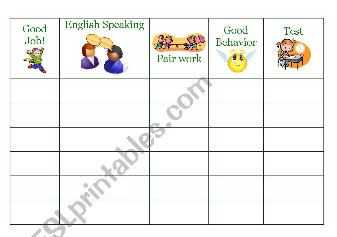 Behaviour chart for ESL Children