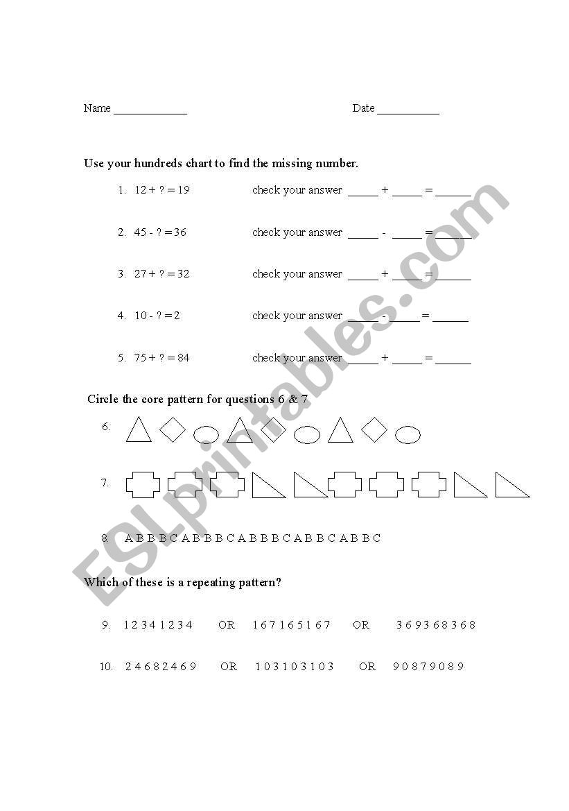 Identifying Patterns worksheet