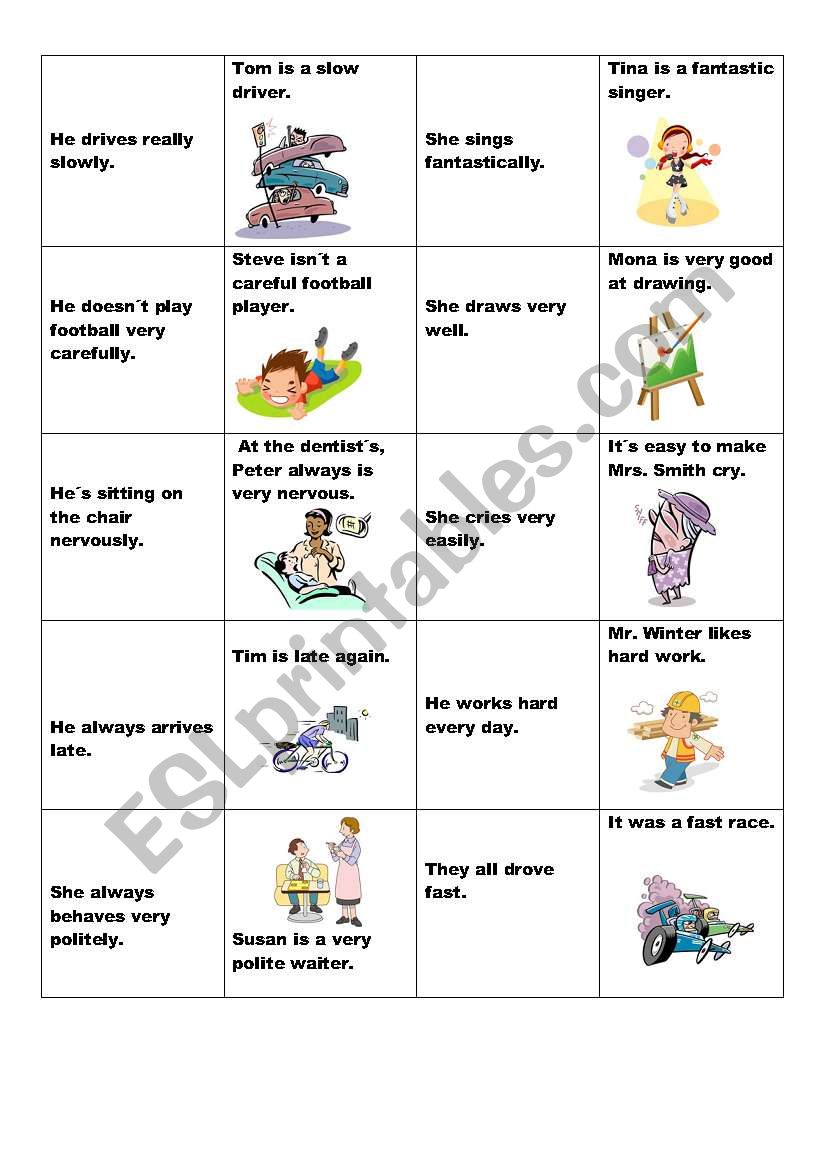 adverbs of manner - memory worksheet