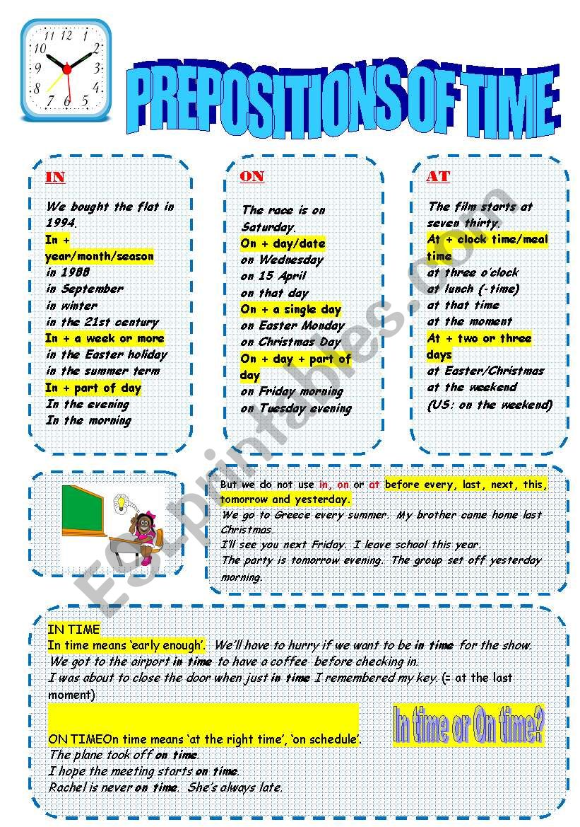 prepositions of time worksheet