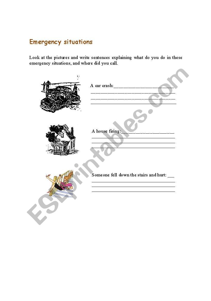 Emergency situations worksheet