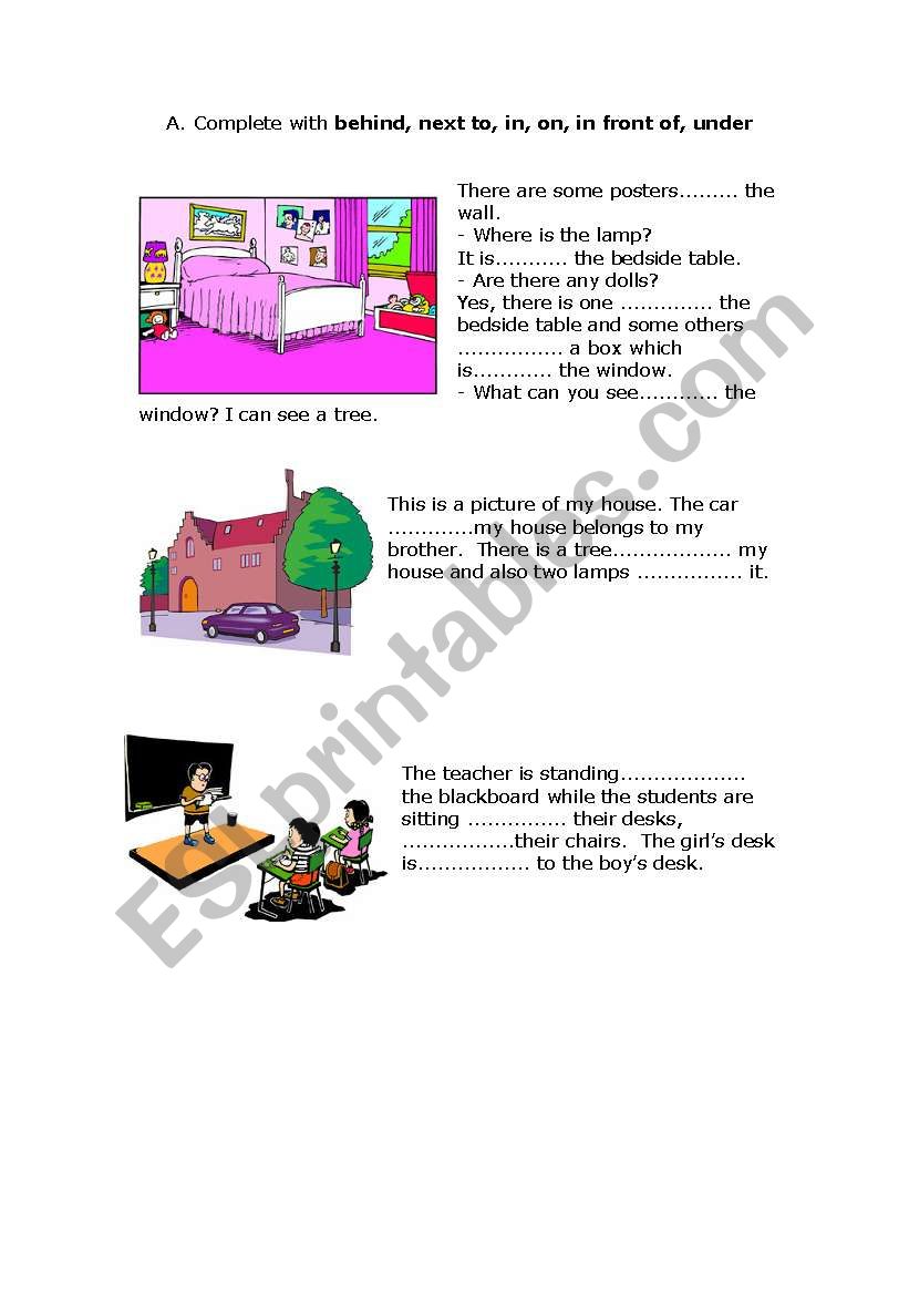 prepositions of place worksheet