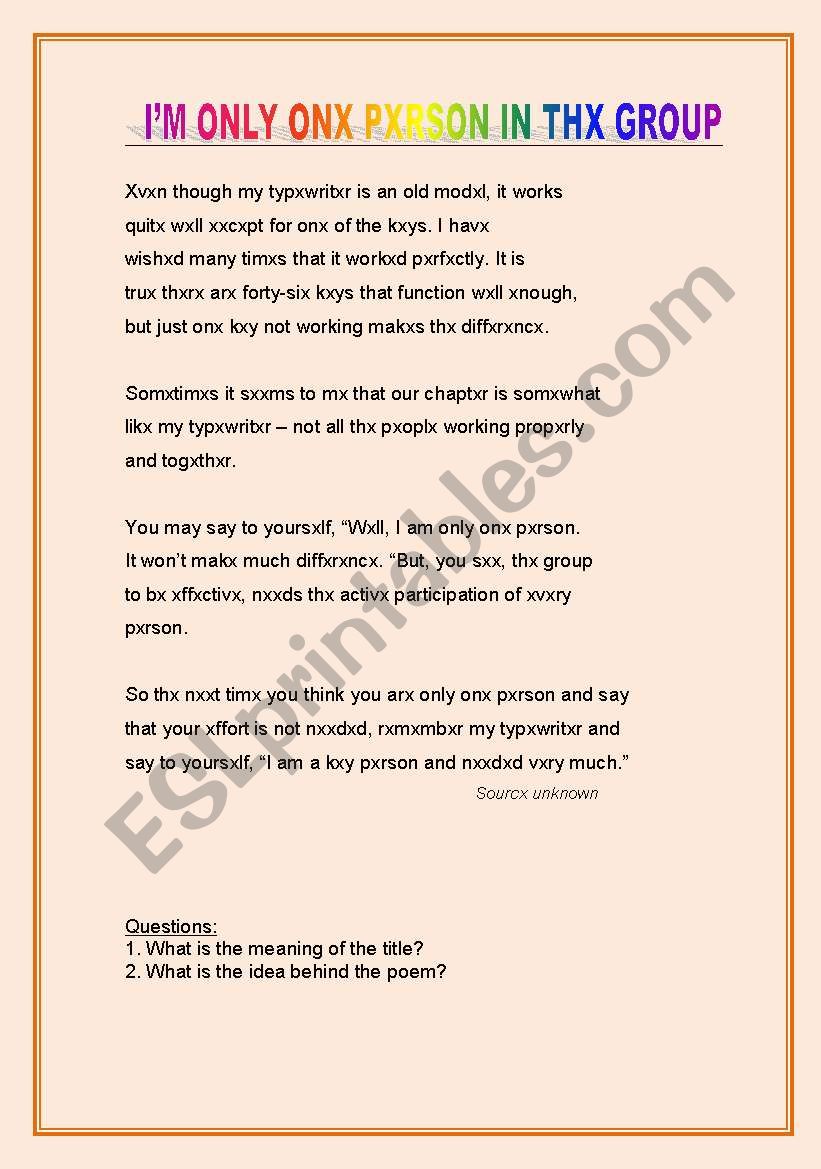 a poem -  IÂ´m Only One Person in a Group