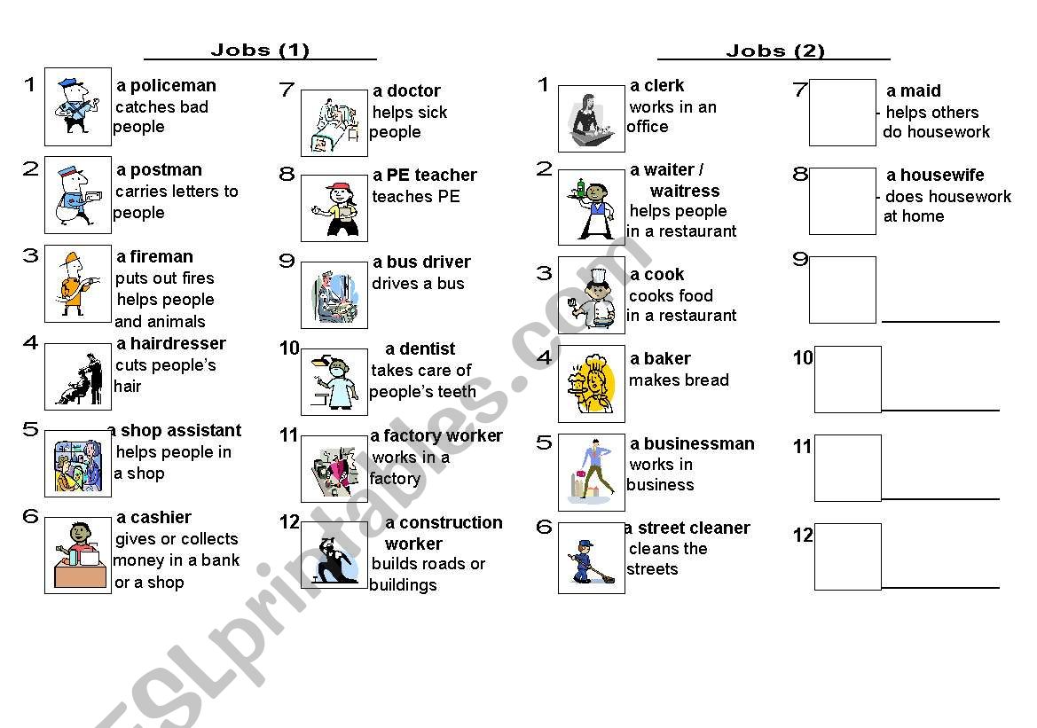 Jobs worksheet