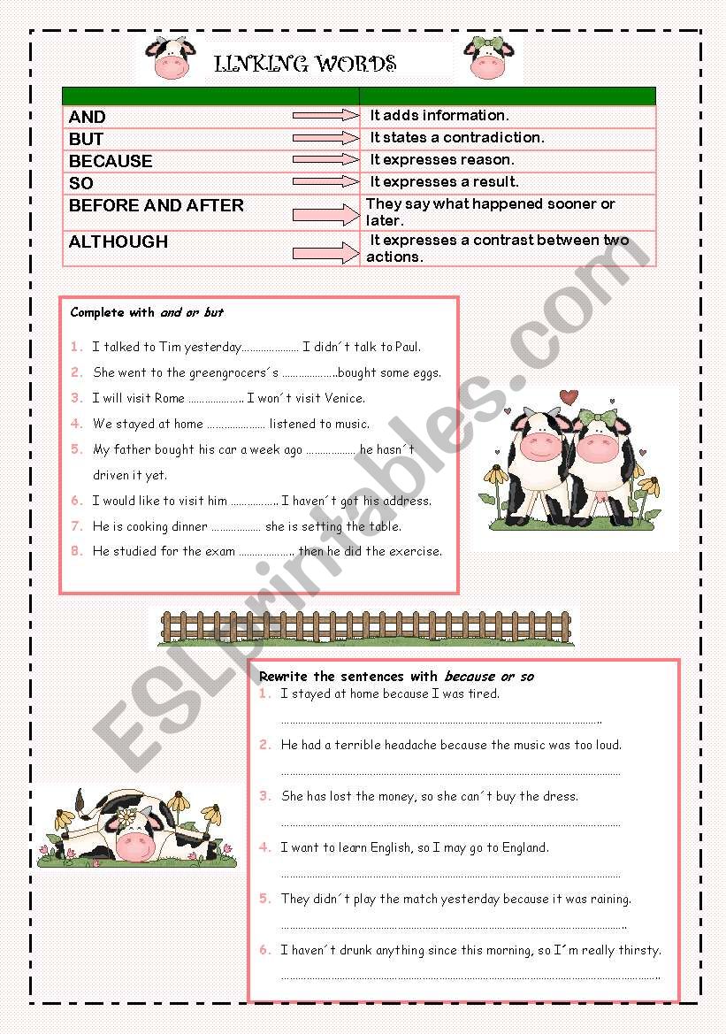 Linking words worksheet