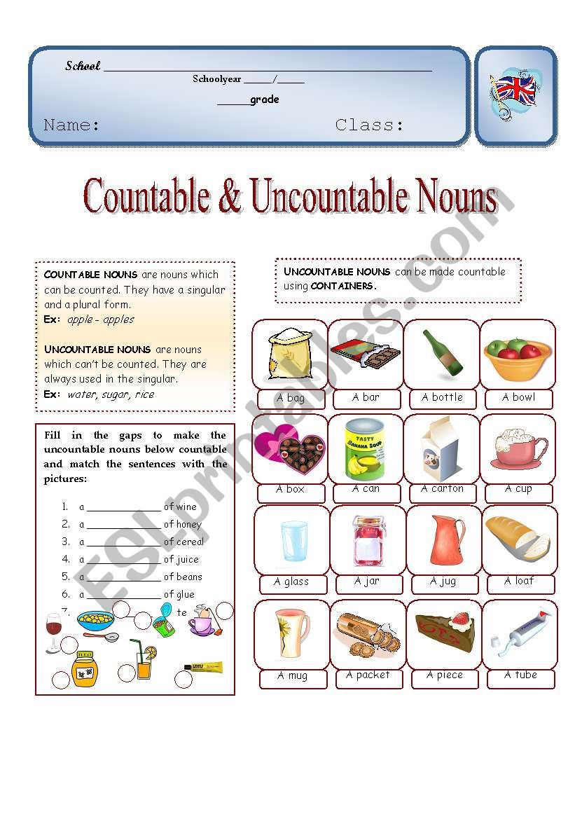 Adult Esl Countable Nouns Worksheet