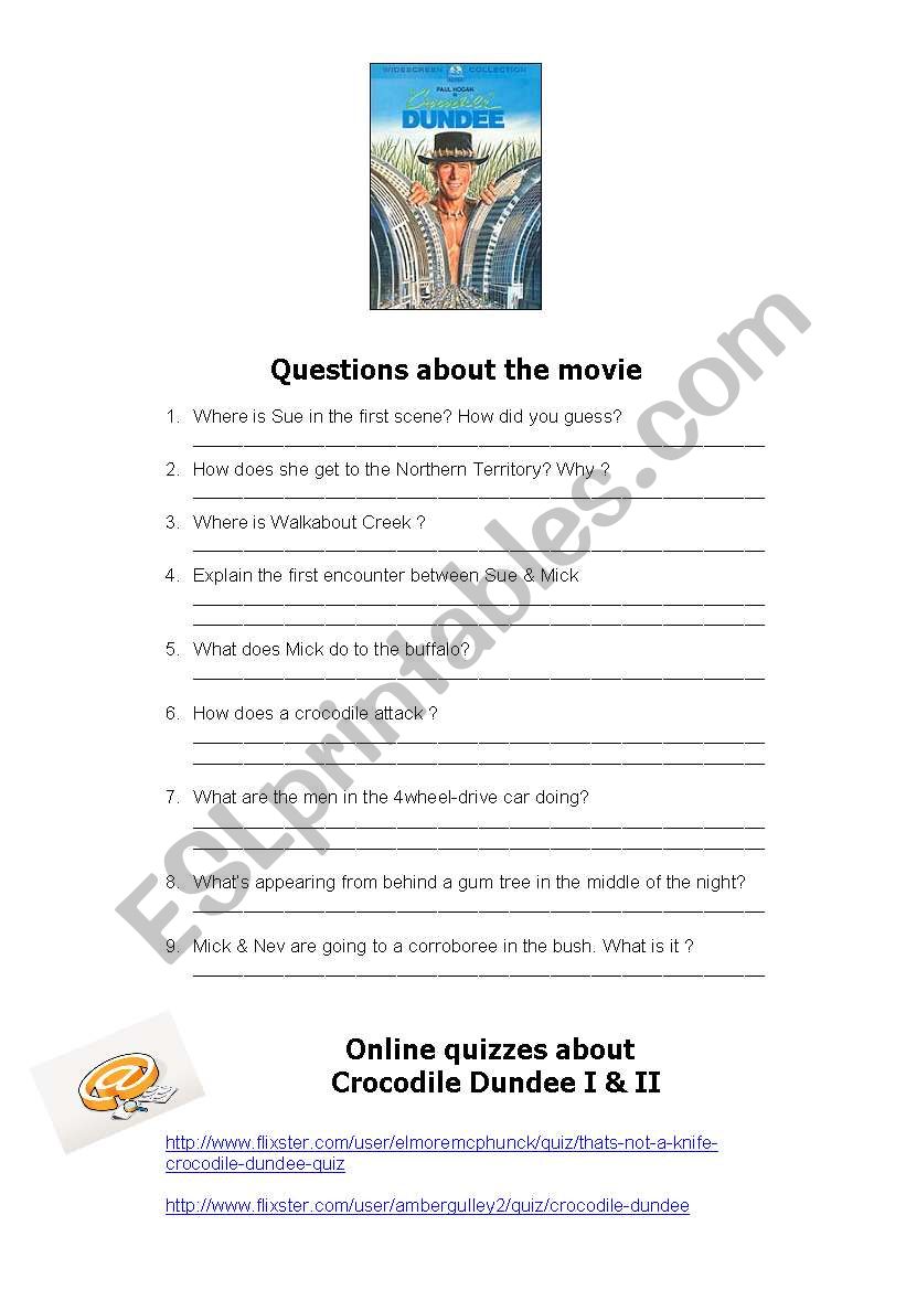 Crocodile Dundee quiz  worksheet