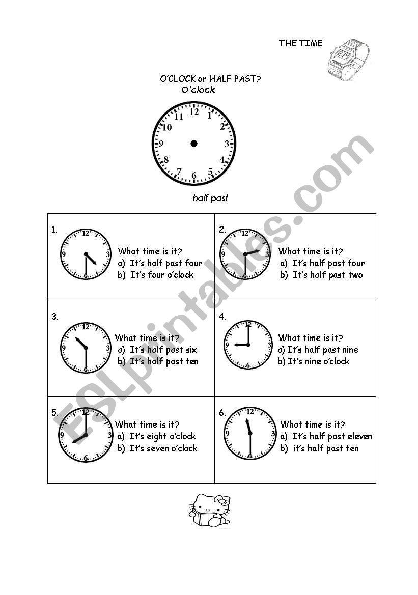 the time o clock or half past esl worksheet by misskitty
