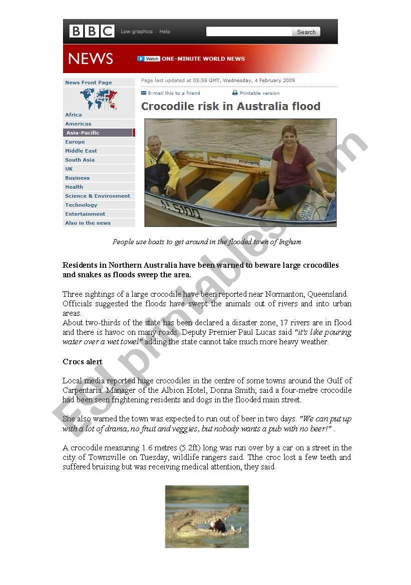 Australian news about crocodiles  (part I)