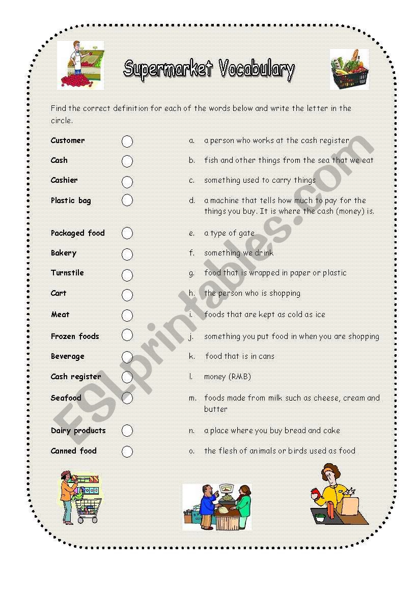 Supermarket Vocabulary Matching