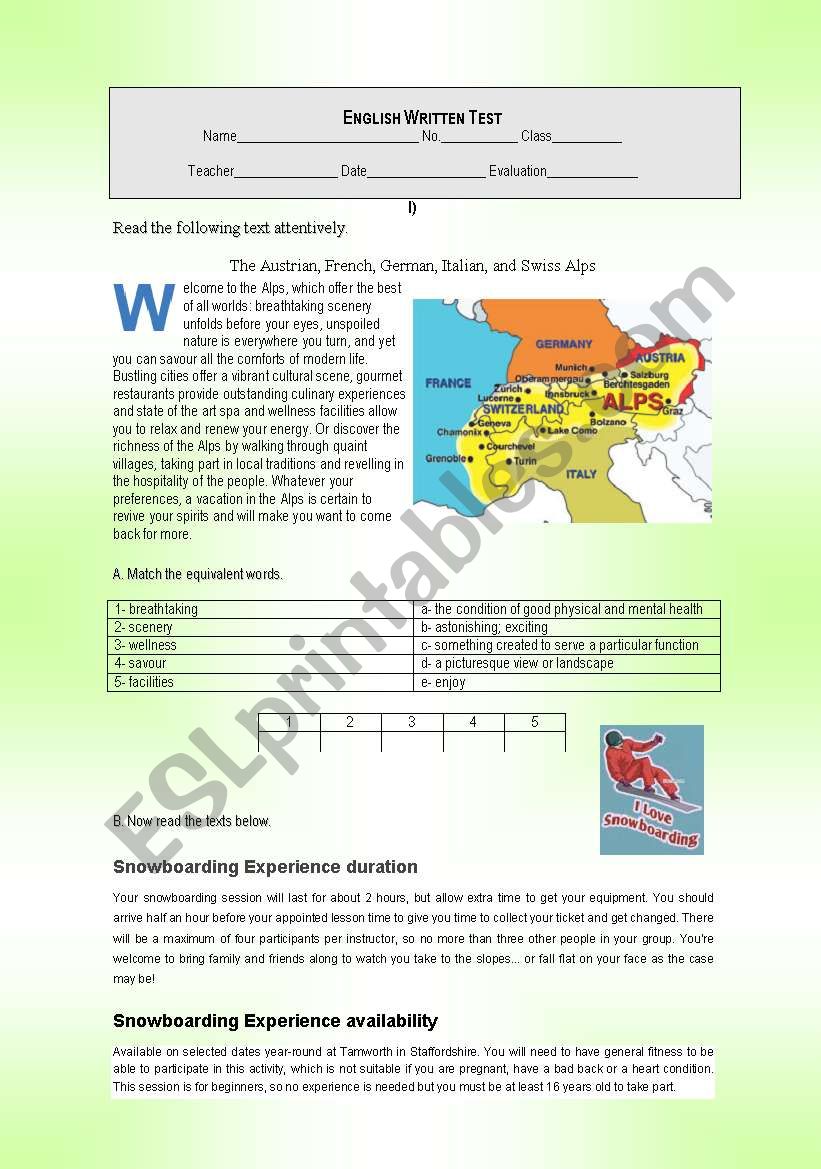 Leisure time and sports worksheet