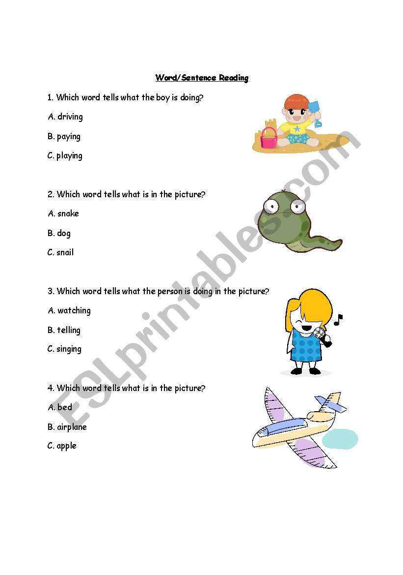Word/Sentence Reading worksheet