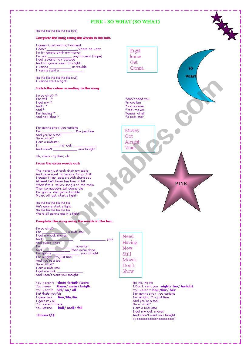 SO WHAT by pink worksheet