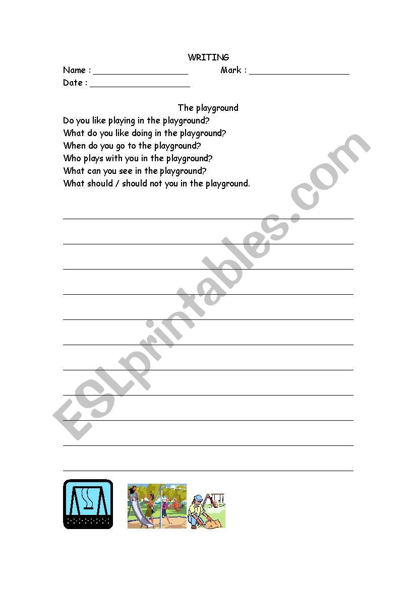 a writing worksheet about the playground