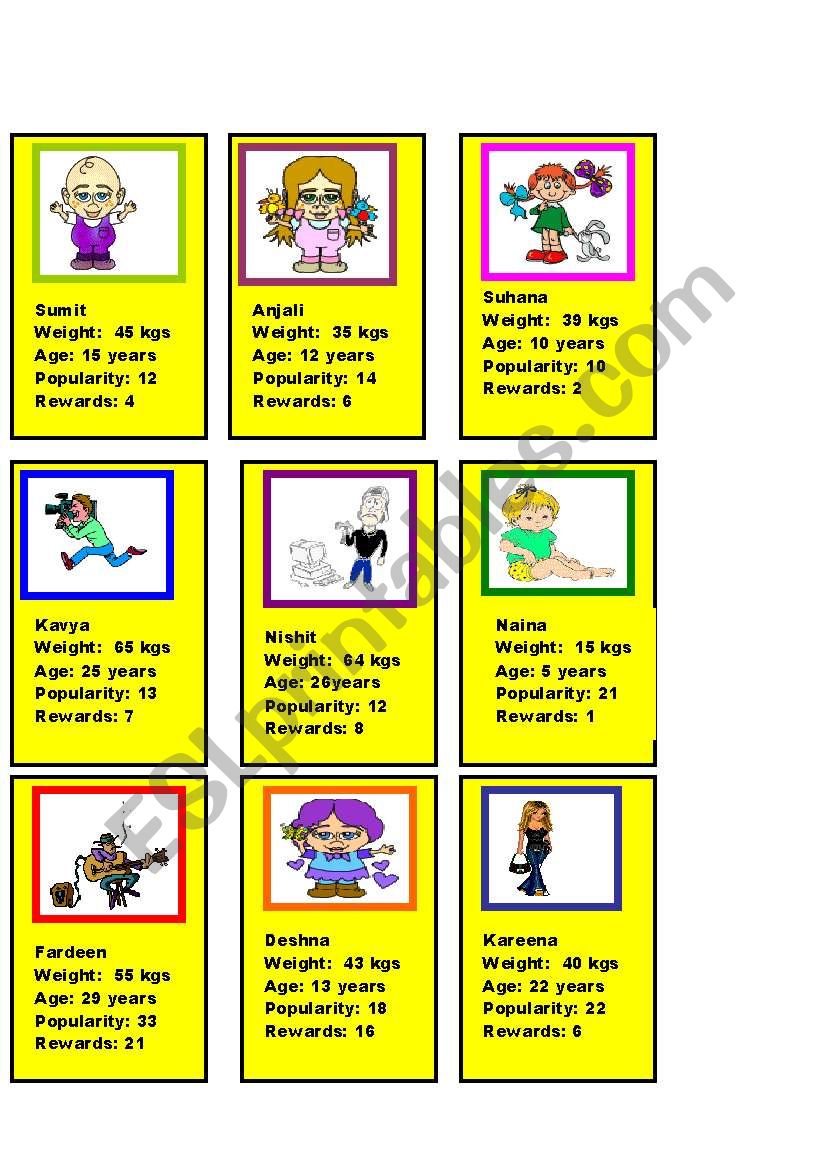 Card Game on Comparatives 1/2 worksheet