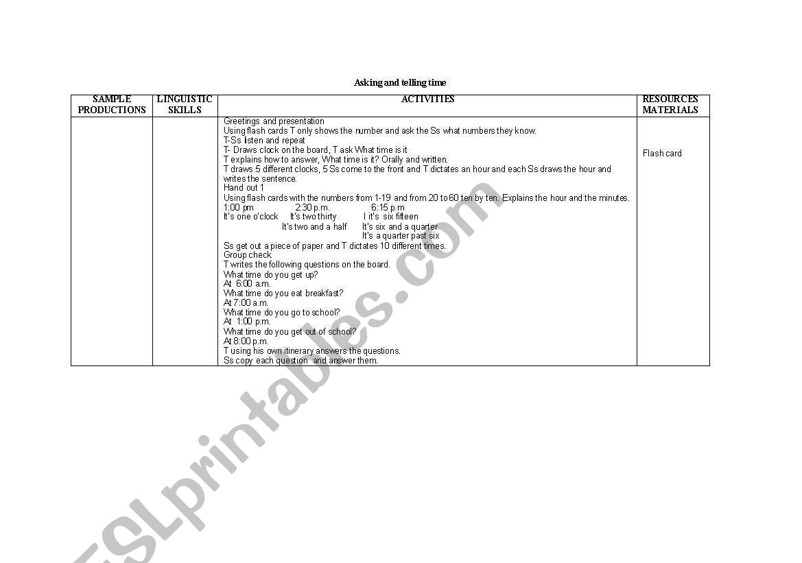asking and telling time worksheet