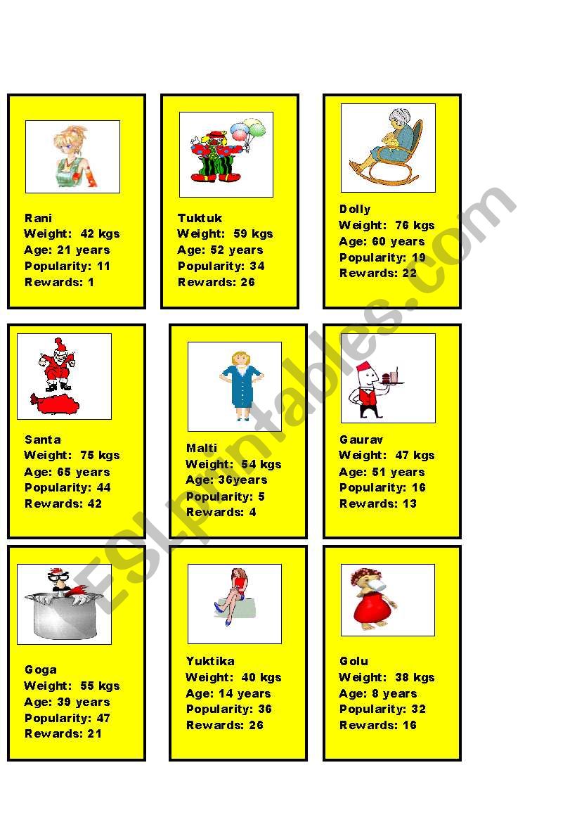 Card Game on Comparatives 2/2 worksheet