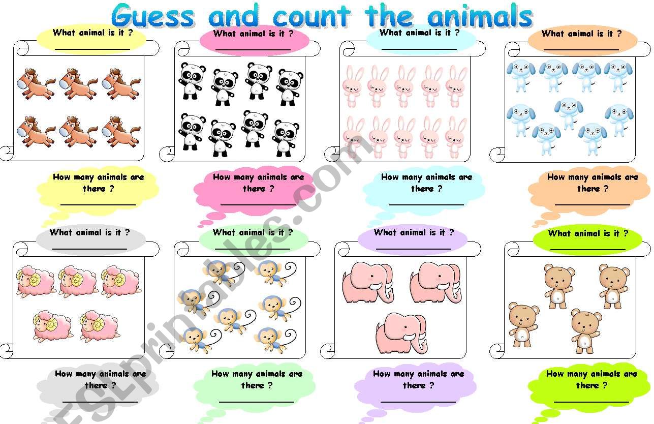 Guess and count the animals worksheet