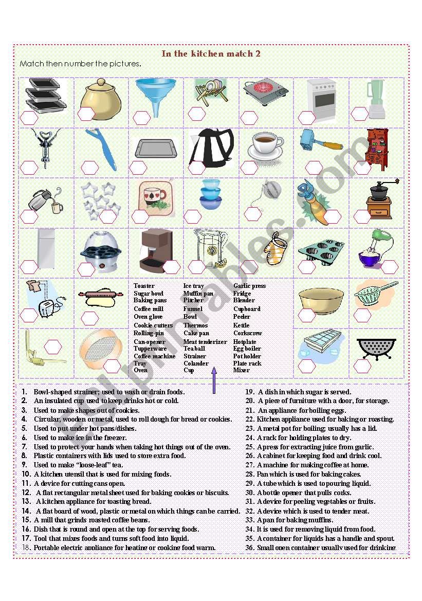 In the kitchen match 2 worksheet