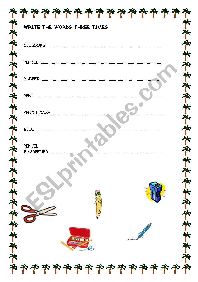 school objects worksheet