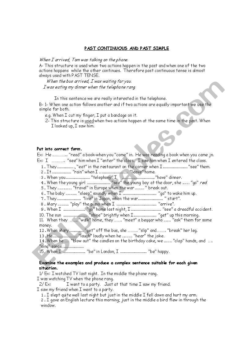 past continuous-past simple worksheet