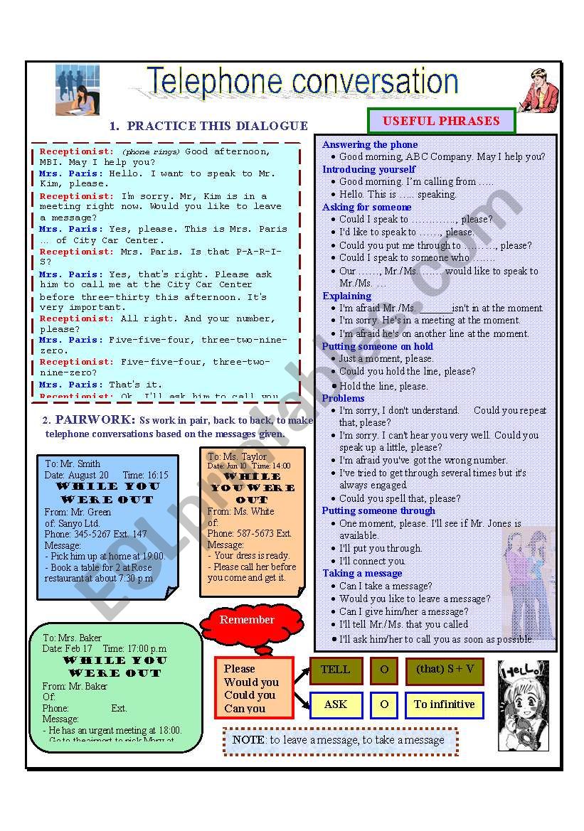 Telephone Conversation ESL Worksheet By Phnhu76