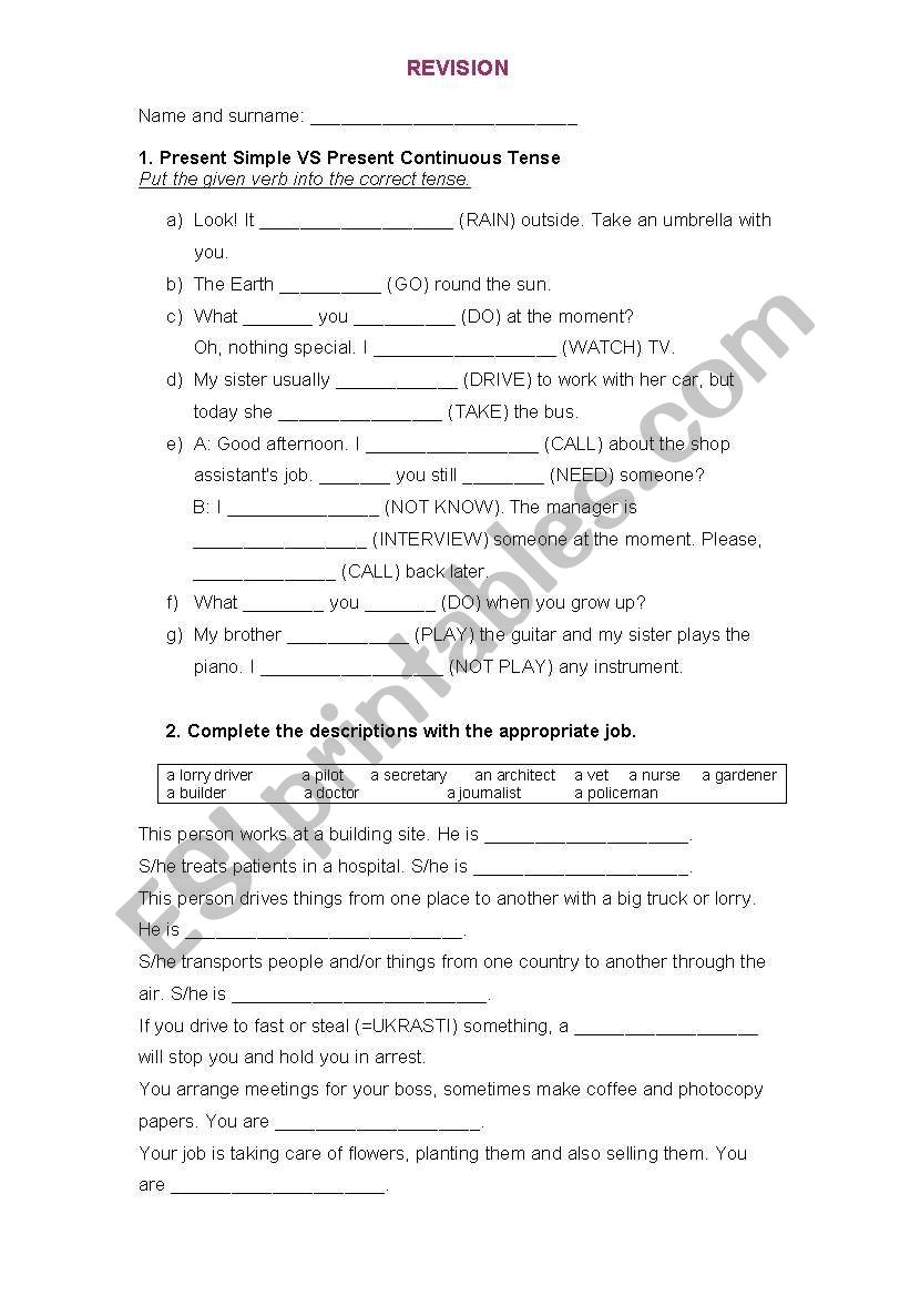 Revision worksheet