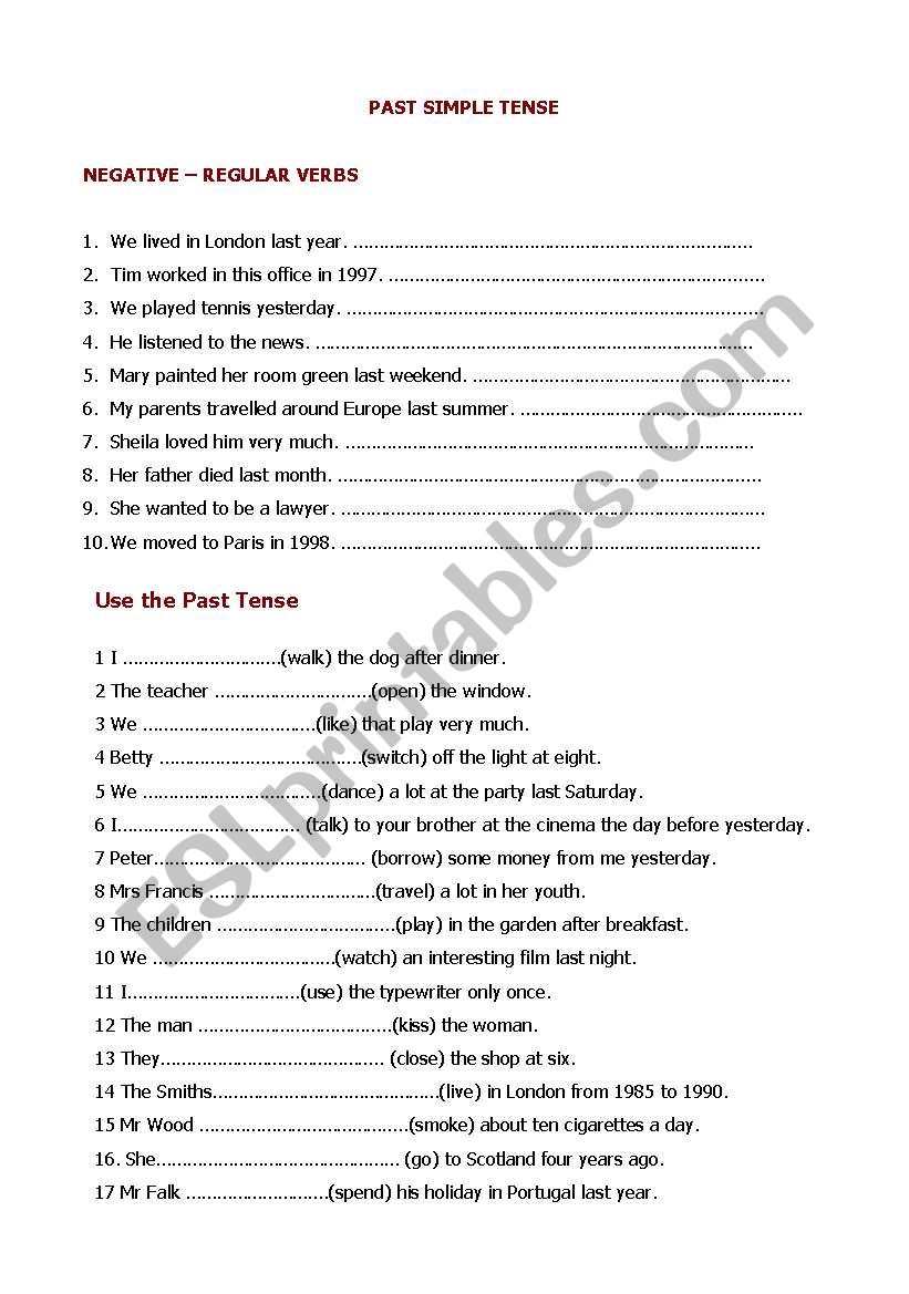 PAST SIMPLE TENSE worksheet