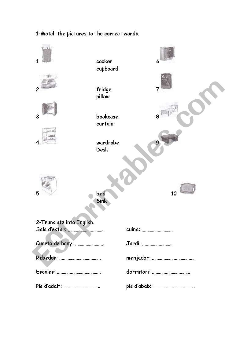 parts of the house worksheet