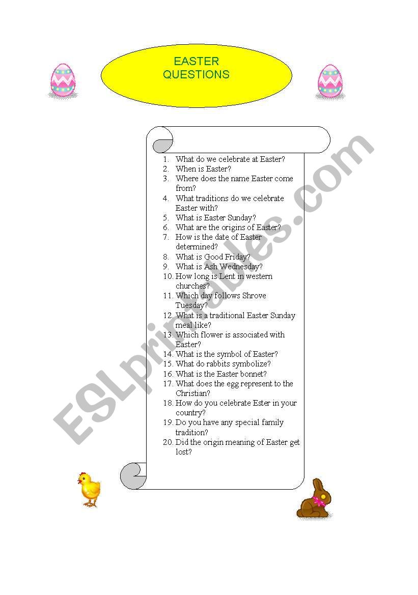 questions - easter worksheet