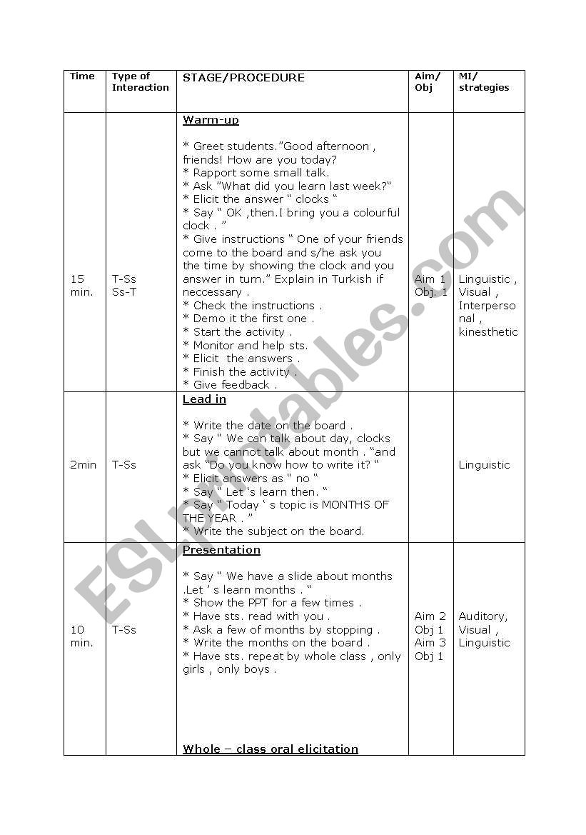 teaching months of the year worksheet