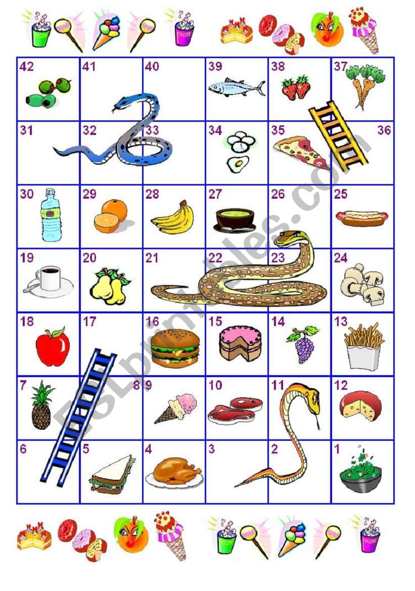 Food Snakes and Ladders worksheet