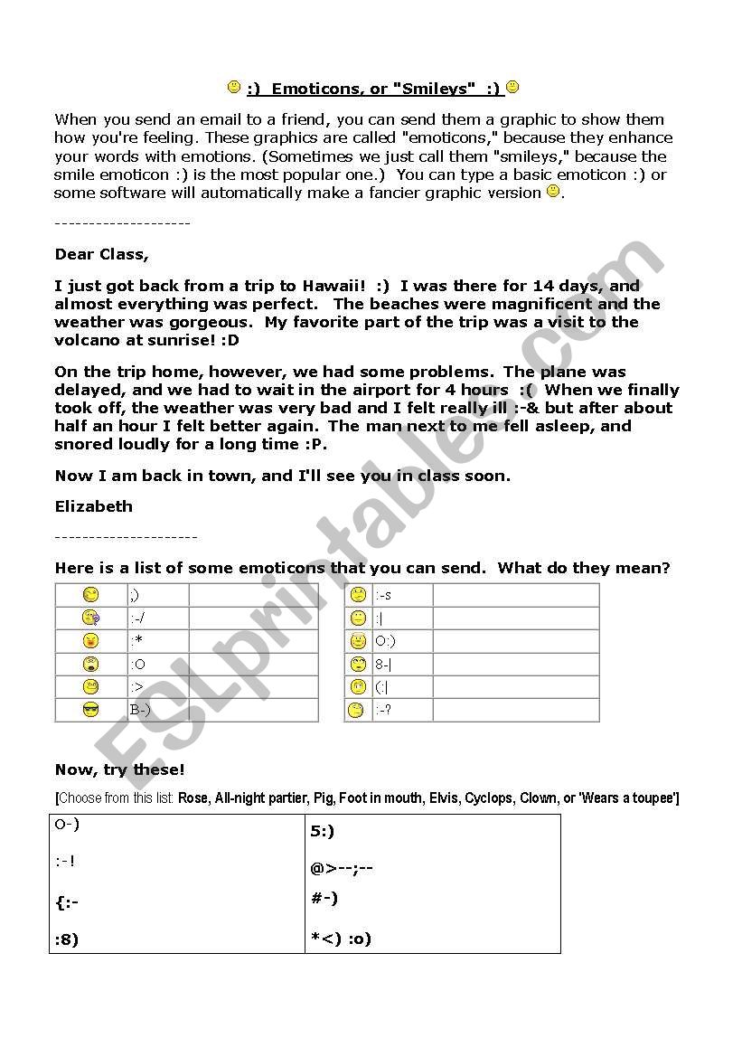 Emoticons worksheet