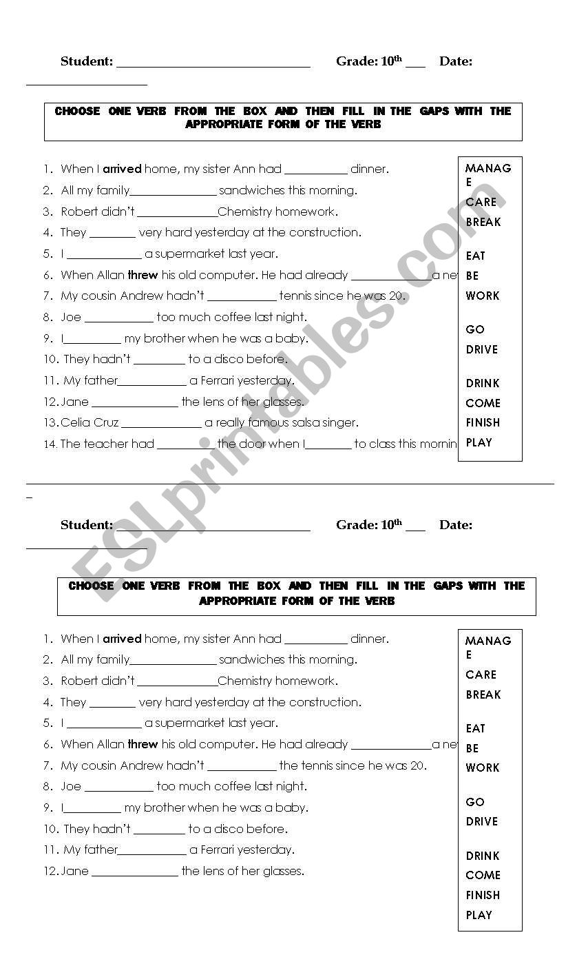 VERB QUIZ worksheet