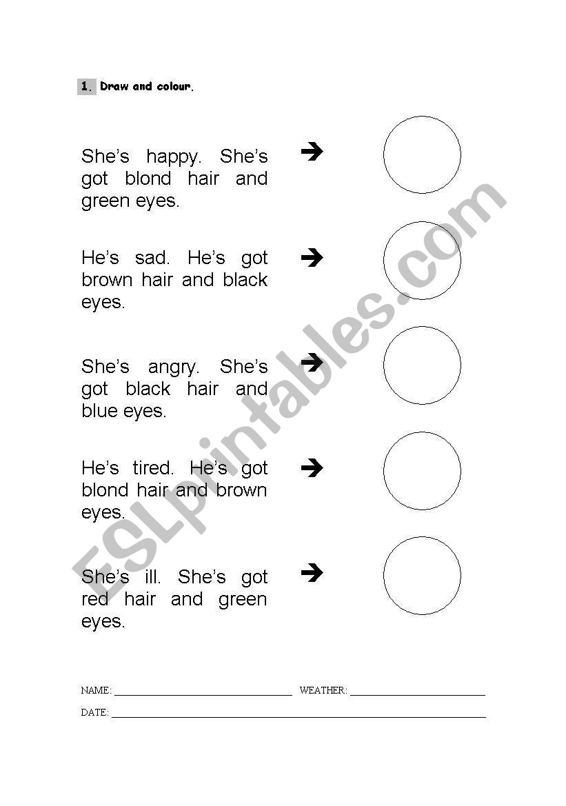Descriptions worksheet