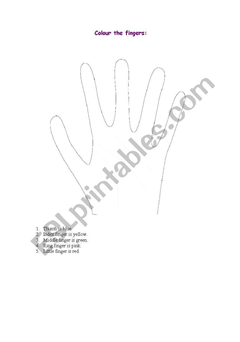 Colour the fingers worksheet