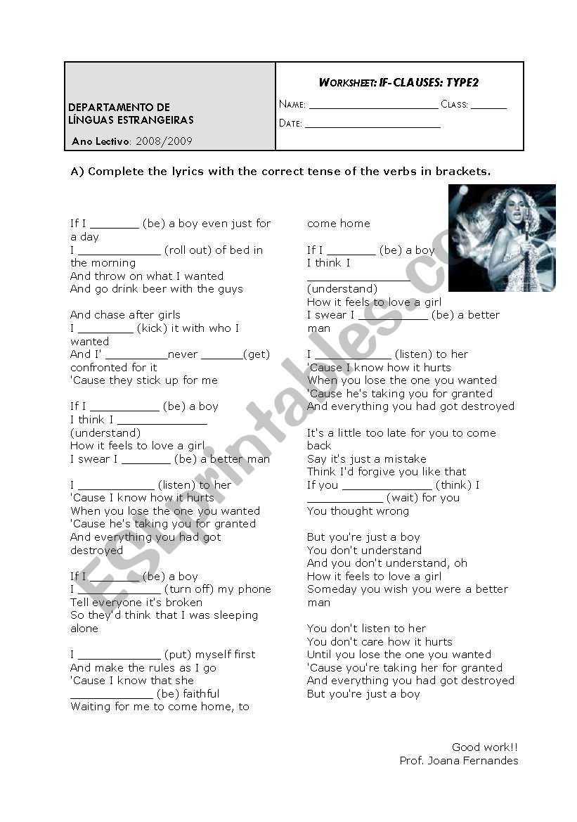 If I were a boy worksheet