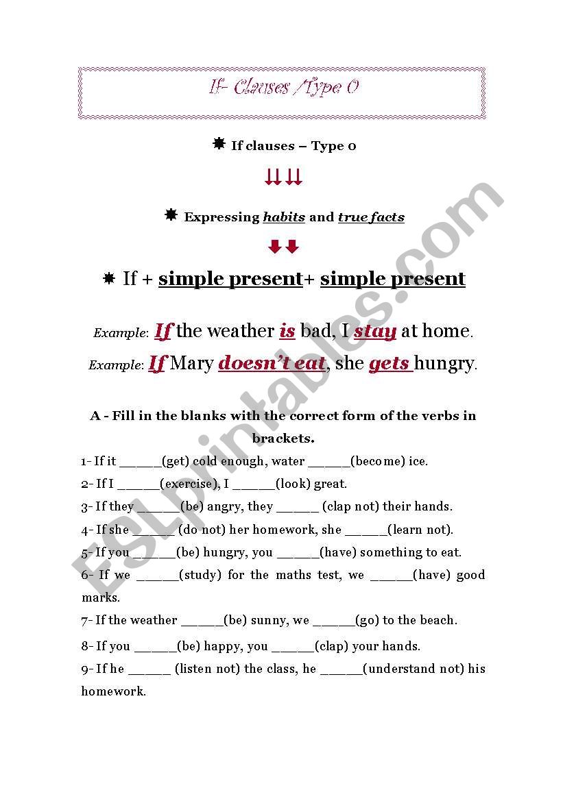 IF CONDITIONAL TYPE 0 worksheet