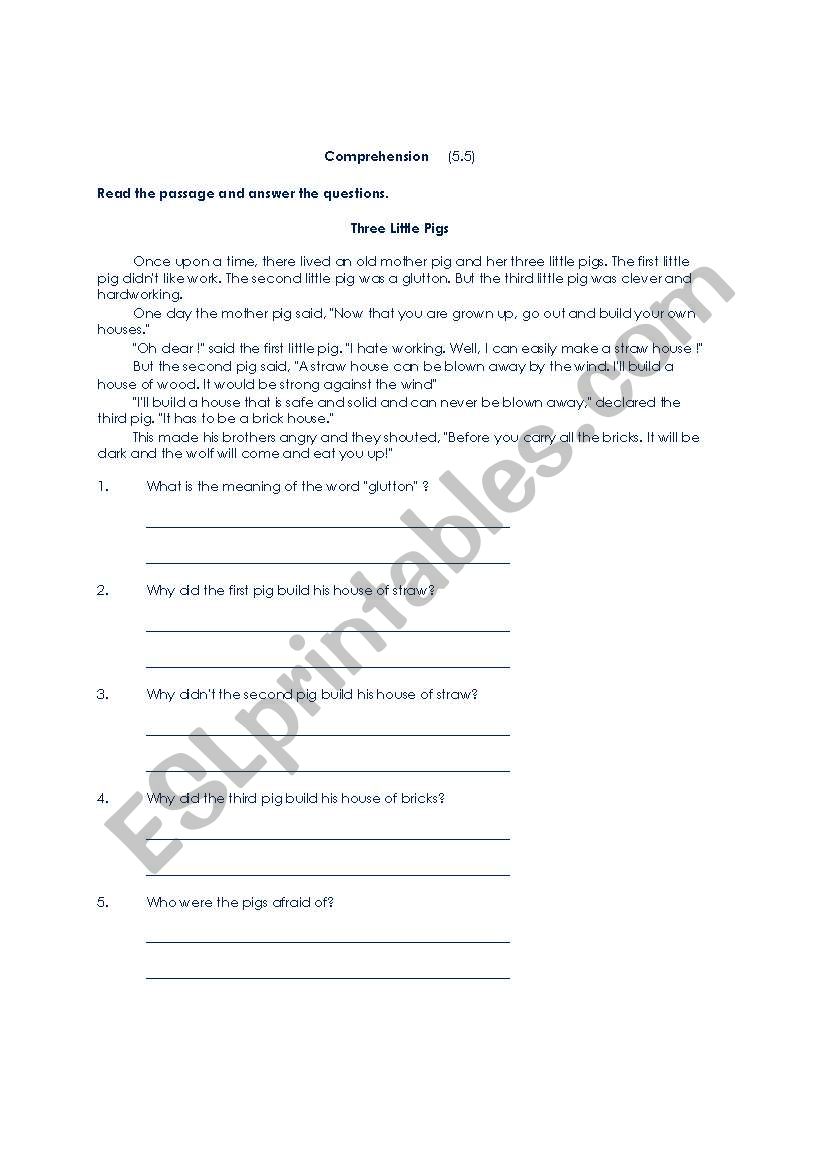 comprehension worksheet